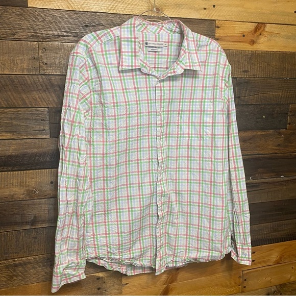 Southern Proper Pink Green Henning Shirt Stretch Long Sleeve Button Down Plaid - Picture 1 of 5